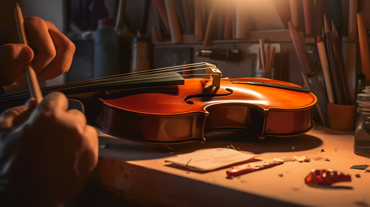 古风对称手工制作小提琴摄影版权图片下载
