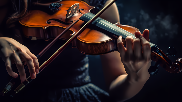 暗中演奏的小提琴手摄影图版权图片下载