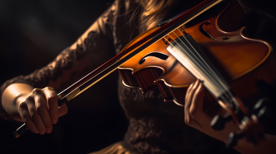 黑暗中的小提琴演奏家摄影图