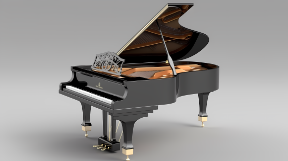 深邃黑色钢琴 3D 模型摄影图