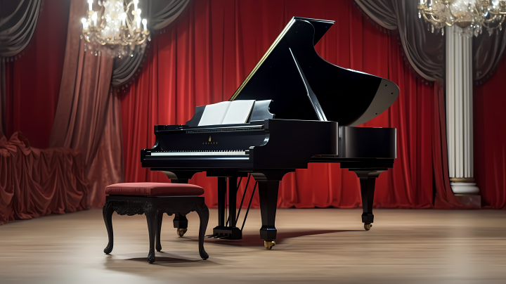 大舞台上的现代古典主义钢琴摄影图版权图片下载