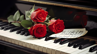 浪漫玫瑰花艺术钢琴抒情高清图