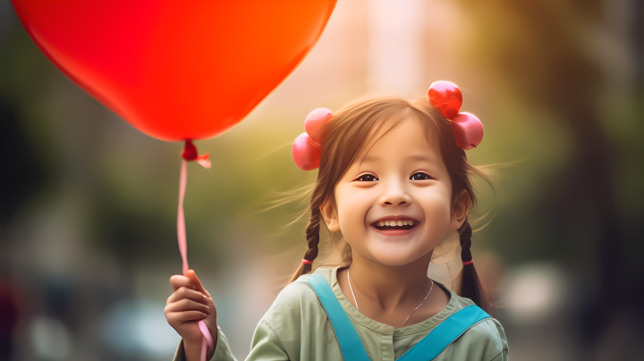 快乐童年中国小孩手持气球摄影版权图片下载