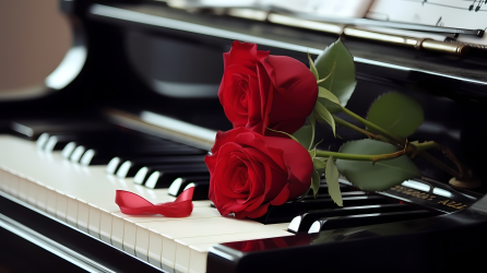 爱情音乐钢琴上的玫瑰花高清图