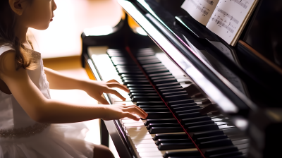 女孩童年古典钢琴演奏家摄影图