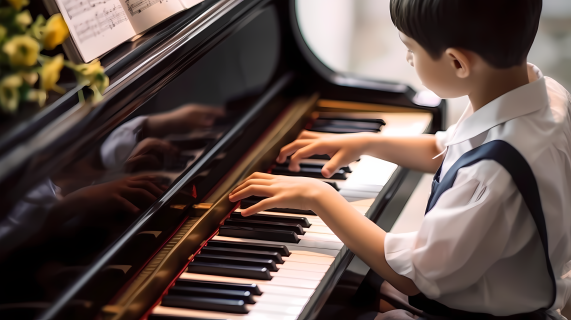 童年古典钢琴演奏家摄影图