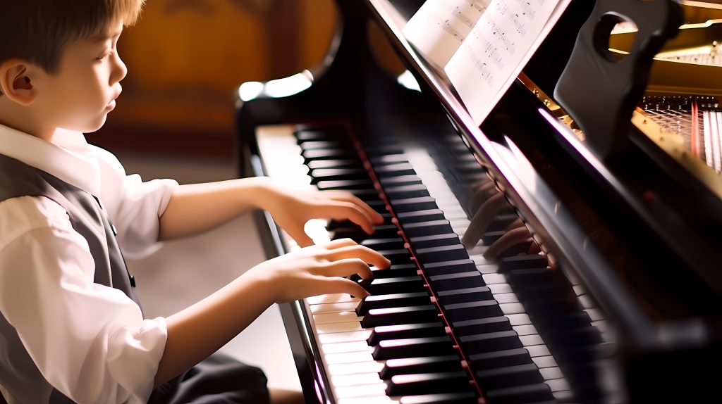 童年古典钢琴演奏摄影图