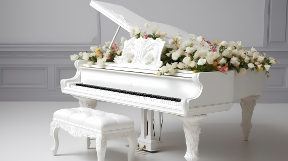 鲜花造型的精致钢琴照片拍摄图
