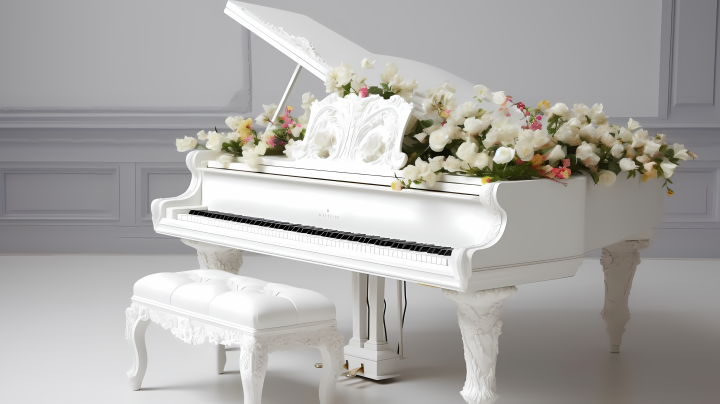 鲜花造型的精致钢琴照片拍摄图版权图片下载