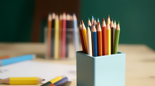 儿童绘画工具彩色铅笔摄影图