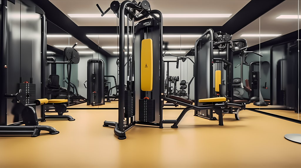 带镜子的健身室器材摄影图版权图片下载