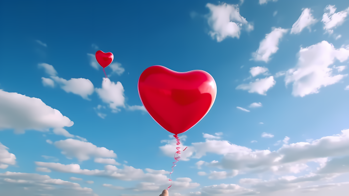 蓝天白云下的红色气球摄影图版权图片下载