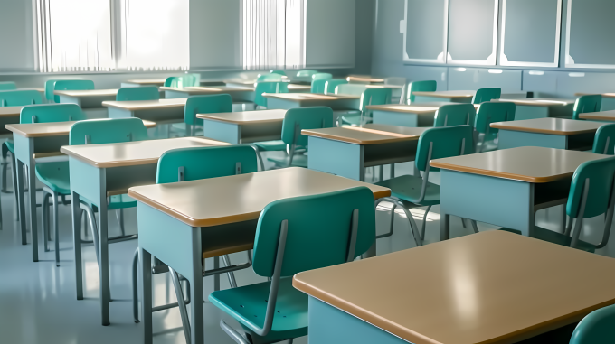 小清新配色教室桌椅摄影图