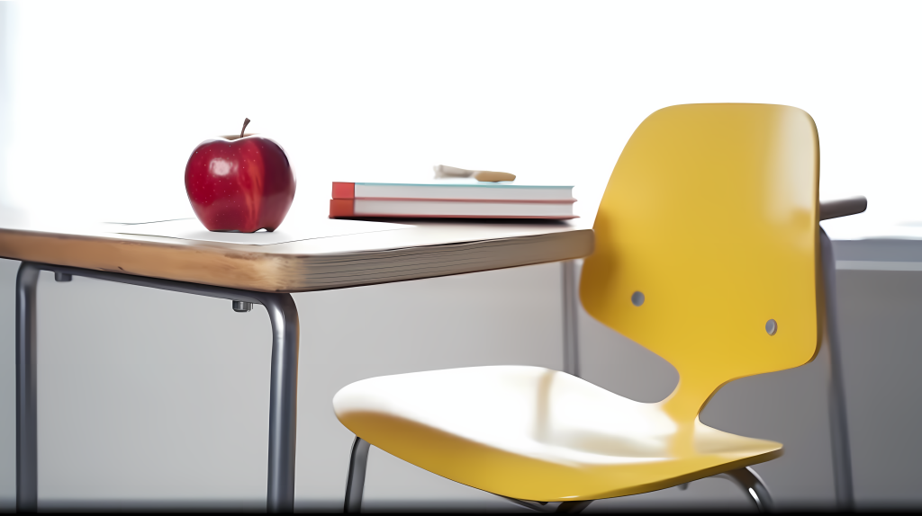 明亮环境下书桌上的苹果摄影图