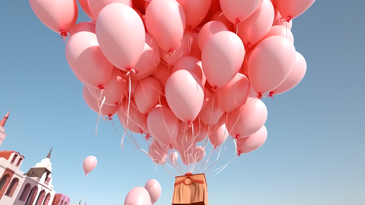 一大簇梦幻粉色气球摄影图版权图片下载