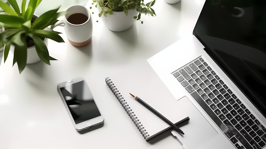 现代办公桌俯拍摄影图