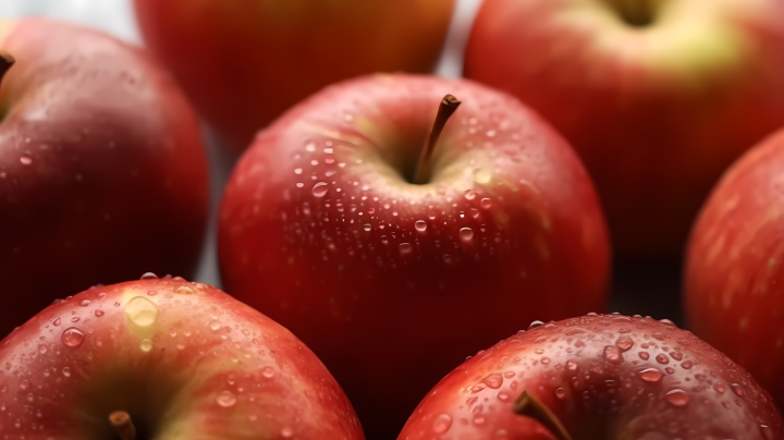 水珠晶莹的新鲜苹果摄影图版权图片下载