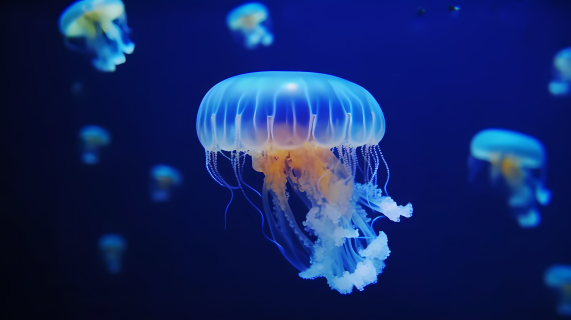 深海中的美丽发光水母摄影图