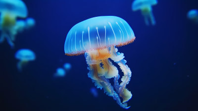 碧海中的绚丽水母摄影图