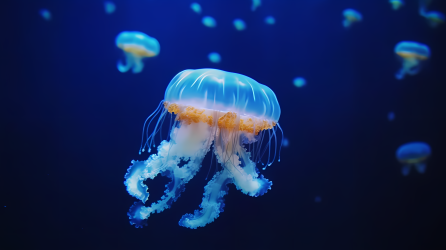 缤纷海洋中的发光水母摄影图