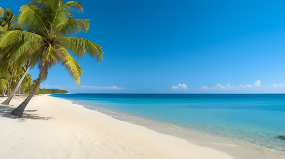 海滩椰林美景摄影图