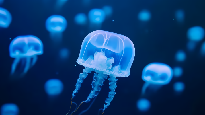 美丽蓝海中的小水母摄影图版权图片下载