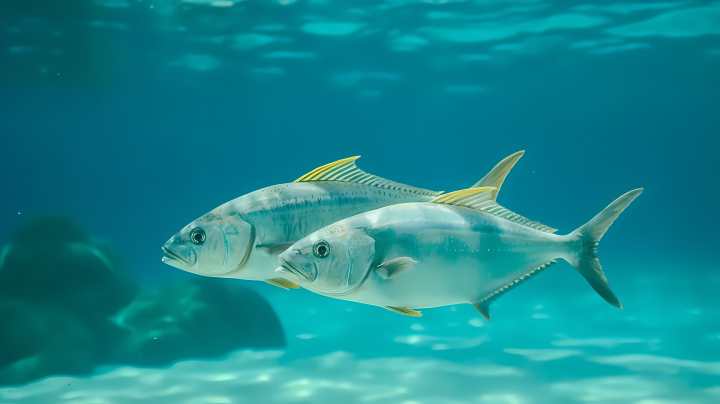 清晰海洋中的两条鱼摄影图版权图片下载