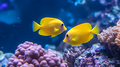 两只黄色小鱼游泳摄影图