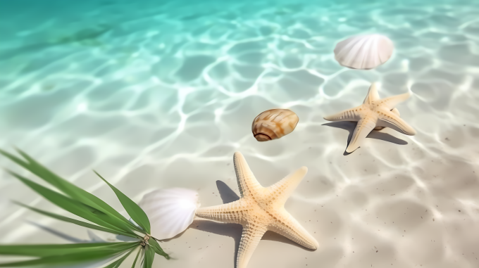 海滩上的海星贝壳摄影图
