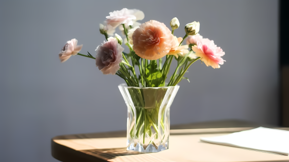 木桌清新花卉摄影图