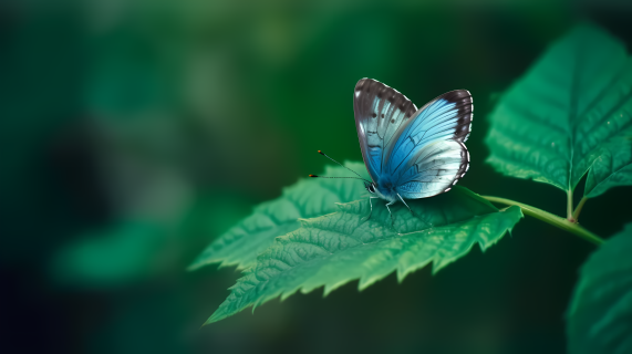 振翅飞翔的蓝色蝴蝶摄影图