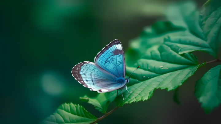 绿色树叶上的蝴蝶摄影图版权图片下载
