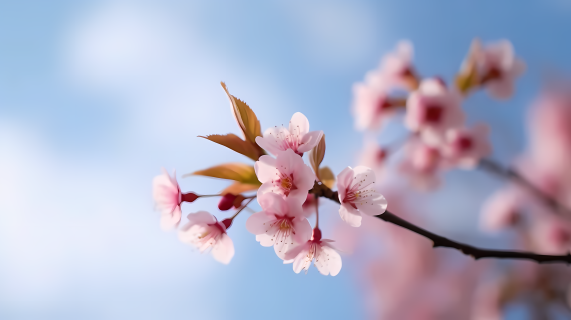 蔚蓝天空下柔和明媚的粉色樱花摄影图