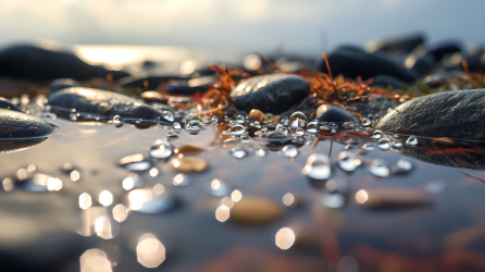 水中雨滴的浪漫海景摄影图