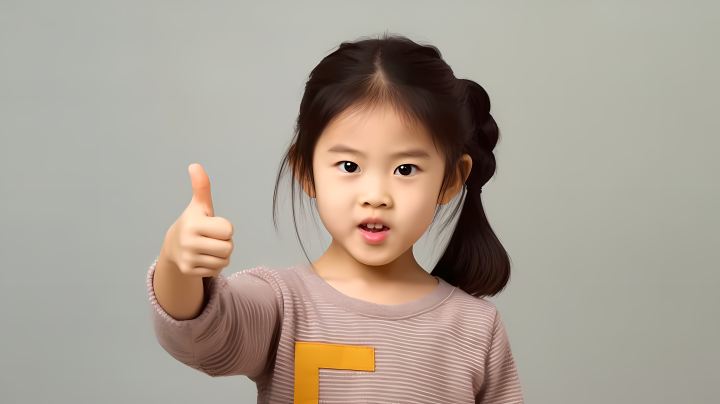亚洲小女孩竖起拇指可爱摄影图版权图片下载