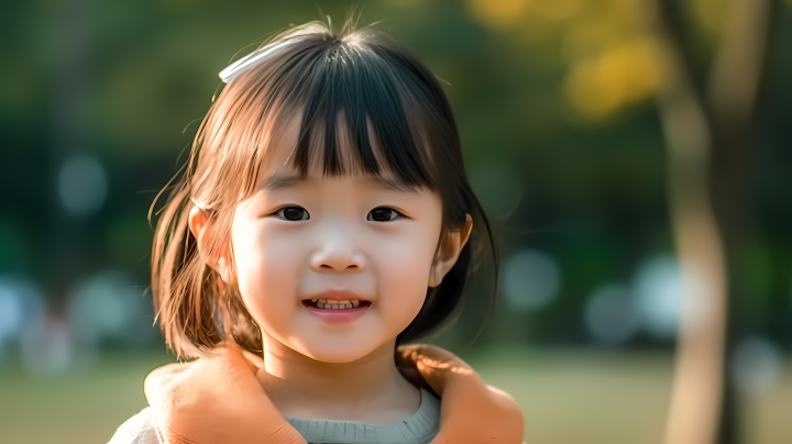 面对镜头微笑的小女孩摄影图版权图片下载