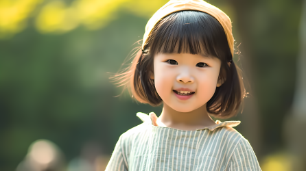 阳光下公园里的亚洲小女孩摄影图片