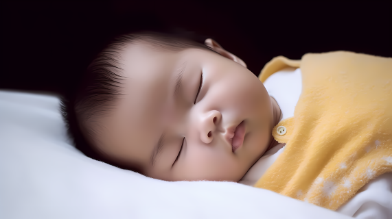 穿黄色背心宝宝睡眠摄影图