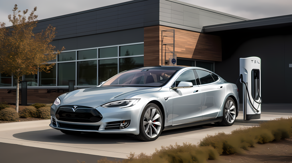 新能源家庭轿车充电站摄影版权图片下载