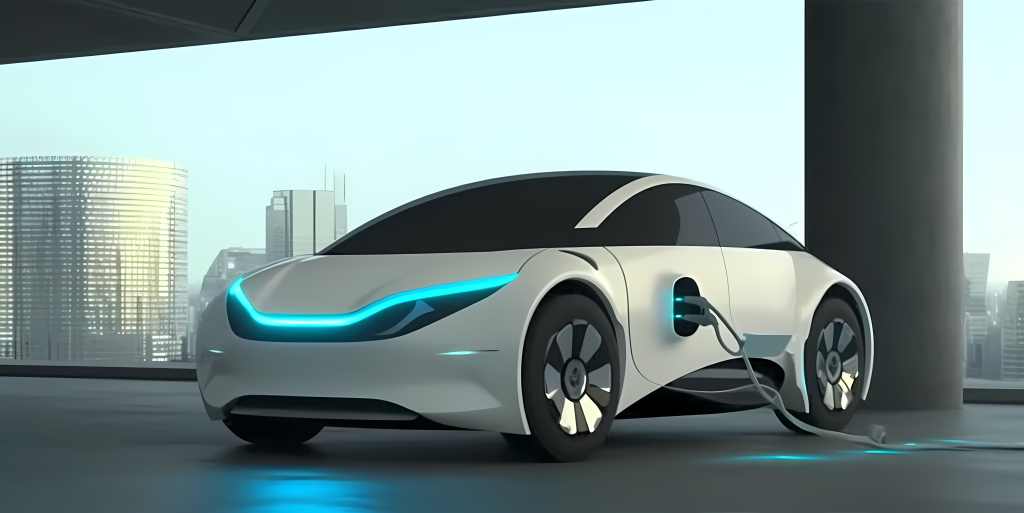 白的科技感新能源车与充电站高清图版权图片下载