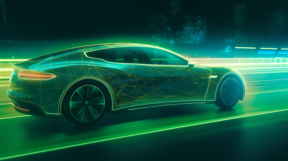 科幻的绿色光效新能源充电汽车摄影图片