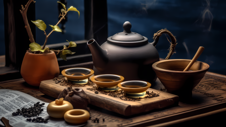 深邃的光影浓香的茶意中式摄影版权图片下载