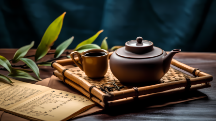 竹叶茶与书传统中国风摄影图