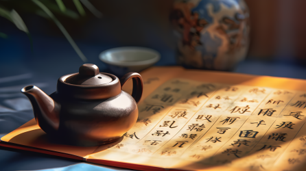 中国传统茶文化与书法摄影图