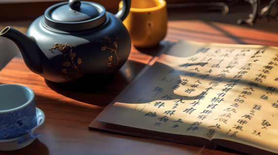 茶书蝶影中国书法风格影像