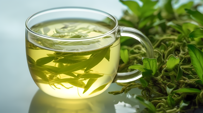 藤蔓制作的亚洲风茶杯摄影图