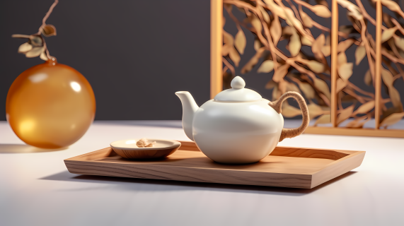 木盘上茶叶的质朴氛围摄影图