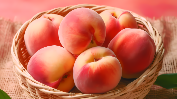粉红淡红的新桃子篮子摄影图版权图片下载