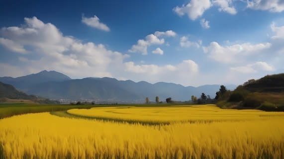 黄色稻田风景摄影图片