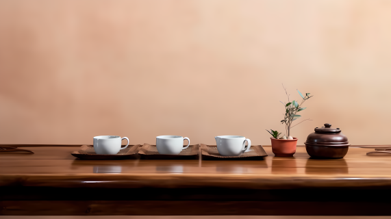 禅意木桌茶具摄影图